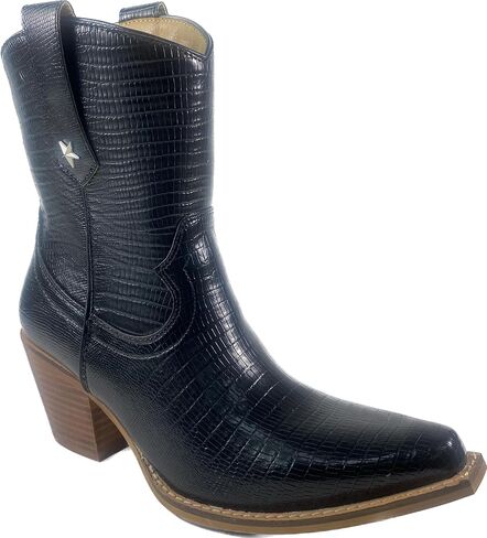 ARIDER GIRL Malrose Women's Western Animal Print Slip On Snip Toe Stacked Leather Heel Ankle Booties in Saudi Arabia