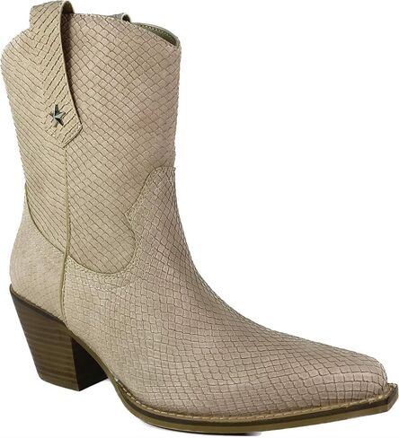 ARIDER GIRL Malrose Women's Western Animal Print Slip On Snip Toe Stacked Leather Heel Ankle Booties in Saudi Arabia