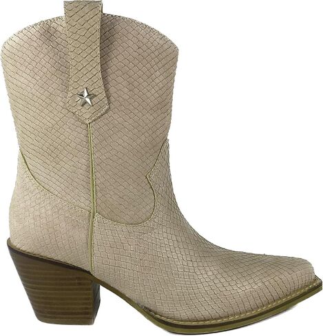 ARIDER GIRL Malrose Women's Western Animal Print Slip On Snip Toe Stacked Leather Heel Ankle Booties in Saudi Arabia