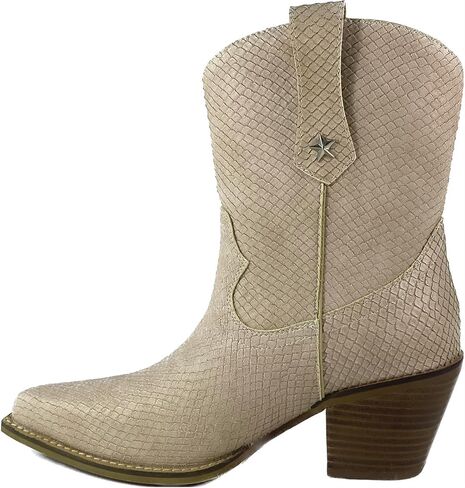 ARIDER GIRL Malrose Women's Western Animal Print Slip On Snip Toe Stacked Leather Heel Ankle Booties in Saudi Arabia