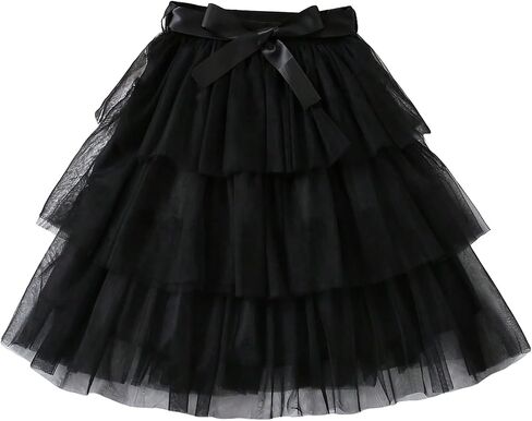 SOLY HUX Girl's Mesh Sheer High Waist Belted Skirt Layered Ruffle Hem Cute Party Skirts in Saudi Arabia