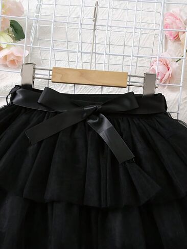 SOLY HUX Girl's Mesh Sheer High Waist Belted Skirt Layered Ruffle Hem Cute Party Skirts in Saudi Arabia