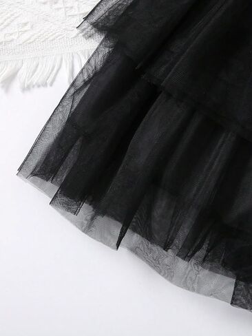 SOLY HUX Girl's Mesh Sheer High Waist Belted Skirt Layered Ruffle Hem Cute Party Skirts in Saudi Arabia