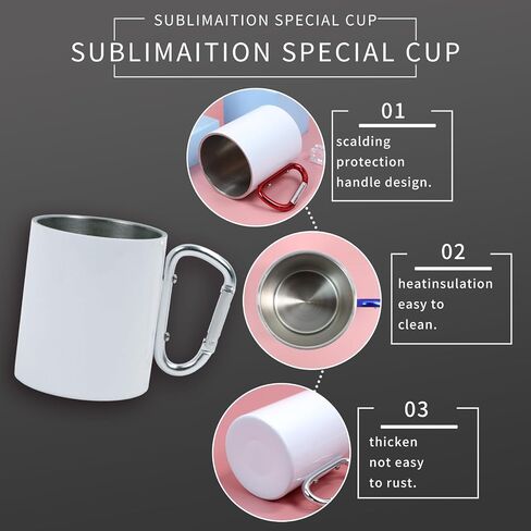 4 Pcs Sublimation Blank Stainless Steel Carabiner Mug 10 OZ with Different color handles Travel Coffee Mug Portable Backpacking Camping Cup for Outdoor Sports Travel Hiking mug in Saudi Arabia