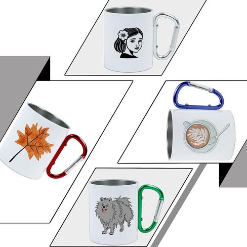 4 Pcs Sublimation Blank Stainless Steel Carabiner Mug 10 OZ with Different color handles Travel Coffee Mug Portable Backpacking Camping Cup for Outdoor Sports Travel Hiking mug in Saudi Arabia