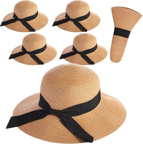 Roshtia 6 Pieces Panama Straw Hats for Men and Women Foldable Wide Brim Bride Hats Summer Sun Protection Hat in Kuwait