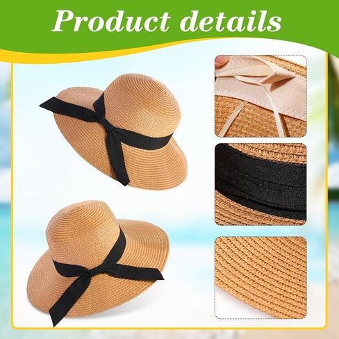 Roshtia 6 Pieces Panama Straw Hats for Men and Women Foldable Wide Brim Bride Hats Summer Sun Protection Hat in Kuwait