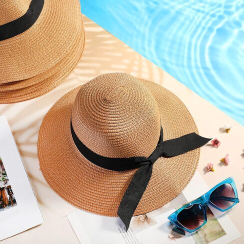 Roshtia 6 Pieces Panama Straw Hats for Men and Women Foldable Wide Brim Bride Hats Summer Sun Protection Hat in Kuwait