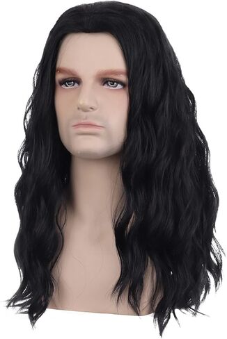 BERON Mens Black Long Wigs With Halloween Cosplay Costume Party Wig Curly Middle Part Hair Wigs in Saudi Arabia