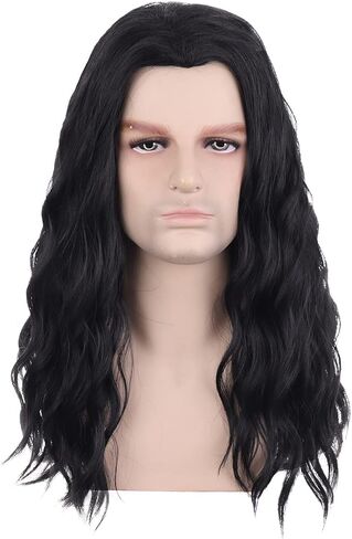 BERON Mens Black Long Wigs With Halloween Cosplay Costume Party Wig Curly Middle Part Hair Wigs in Saudi Arabia