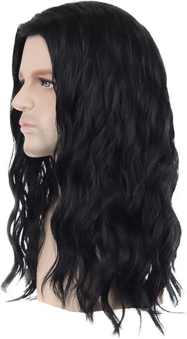 BERON Mens Black Long Wigs With Halloween Cosplay Costume Party Wig Curly Middle Part Hair Wigs in Saudi Arabia