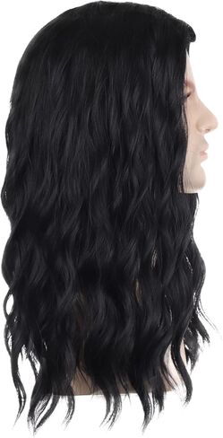 BERON Mens Black Long Wigs With Halloween Cosplay Costume Party Wig Curly Middle Part Hair Wigs in Saudi Arabia