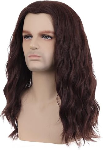 BERON Mens Black Long Wigs With Halloween Cosplay Costume Party Wig Curly Middle Part Hair Wigs in Saudi Arabia