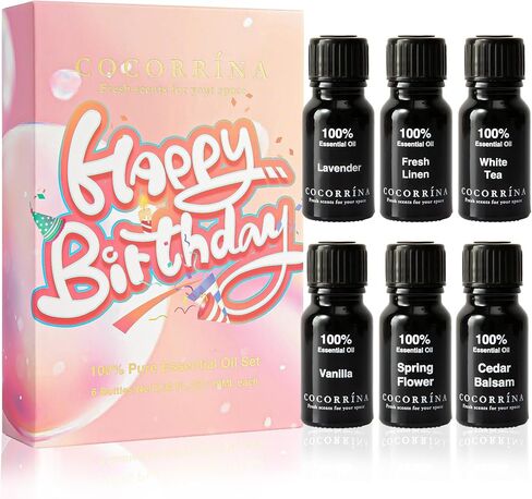COCORRÍNA Essential Oil Gift Set - 6 Pack / 10ml Pure Essential Oils for Diffusers (Lavender/Fresh Linen/White Tea/Spring Flower/Cedar Balsam/Vanilla) Birthday Gifts in Saudi Arabia