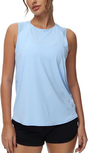 قمصان علوية للتمرين للسيدات من Attifall قمصان يوجا شبكية بدون أكمام قمصان رياضية للجري تانك القمم قمصان رياضية باردة وجافة in Kuwait