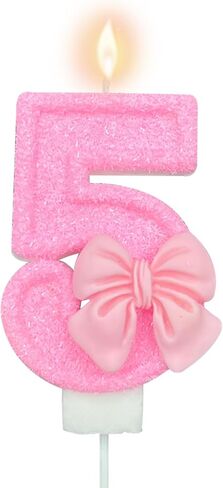 Pink Number 1 Candle for Girl Birthday Party Decorations, Girl 1st Birthday Party Decorations Supplies, 3D Bow Designed Pink Number Candles for Birthday Cake Topper Decorations (Pink 1 Candle) in Saudi Arabia