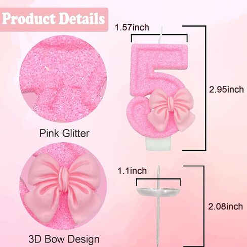 Pink Number 1 Candle for Girl Birthday Party Decorations, Girl 1st Birthday Party Decorations Supplies, 3D Bow Designed Pink Number Candles for Birthday Cake Topper Decorations (Pink 1 Candle) in Saudi Arabia