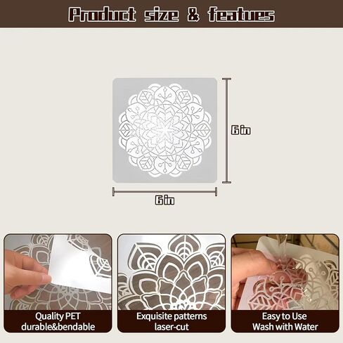 Mandala Stencils for Painting, Small Rangoli Stencils for Crafts on Wood Wall Furniture Fabric, Rock Painting Stencils, Great for DIY Projects & Home Decor (4 inch) in Saudi Arabia