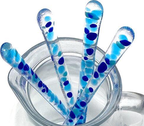 Fluorescent Sea Blue - 7.25 inch Paradise Collection - Reusable Handmade Glass Cocktail Java Coffee Stirrer - Functional Art Set of 4 Swizzle Sticks + Elegant Gift Box in Saudi Arabia