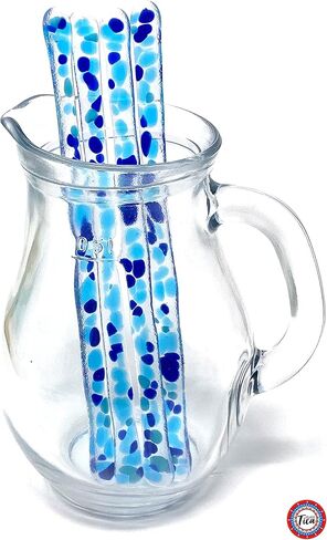Fluorescent Sea Blue - 7.25 inch Paradise Collection - Reusable Handmade Glass Cocktail Java Coffee Stirrer - Functional Art Set of 4 Swizzle Sticks + Elegant Gift Box in Saudi Arabia