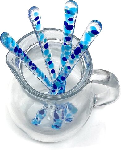 Fluorescent Sea Blue - 7.25 inch Paradise Collection - Reusable Handmade Glass Cocktail Java Coffee Stirrer - Functional Art Set of 4 Swizzle Sticks + Elegant Gift Box in Saudi Arabia