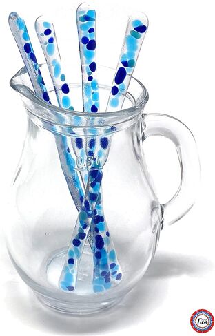 Fluorescent Sea Blue - 7.25 inch Paradise Collection - Reusable Handmade Glass Cocktail Java Coffee Stirrer - Functional Art Set of 4 Swizzle Sticks + Elegant Gift Box in Saudi Arabia