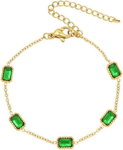 AMINKINA 14K Gold Gemstone Bracelet for Women, Square Emerald Gemstone Bracelet, Holiday Gift for Mother Wife Girlfriend in Saudi Arabia