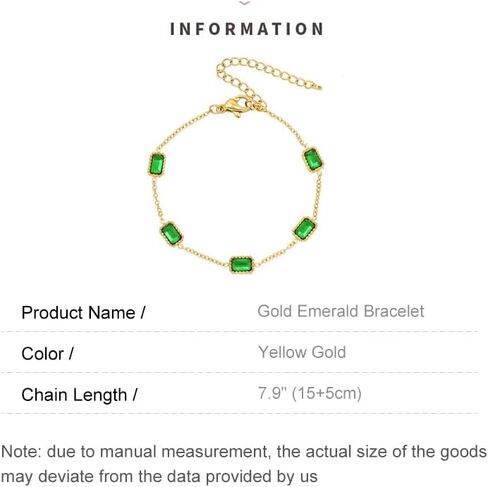 AMINKINA 14K Gold Gemstone Bracelet for Women, Square Emerald Gemstone Bracelet, Holiday Gift for Mother Wife Girlfriend in Saudi Arabia