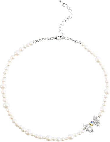 Pearl Choker Layered Necklace, Colorful Zircon Dainty Beaded Choker Necklace for Women Girls, Double Layers Stitching Natural Freshwater Pearl Necklace Fashion Jewelry Gift in Saudi Arabia