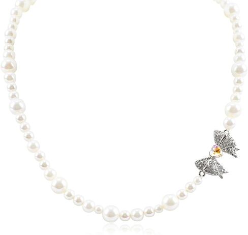Pearl Choker Layered Necklace, Colorful Zircon Dainty Beaded Choker Necklace for Women Girls, Double Layers Stitching Natural Freshwater Pearl Necklace Fashion Jewelry Gift in Saudi Arabia