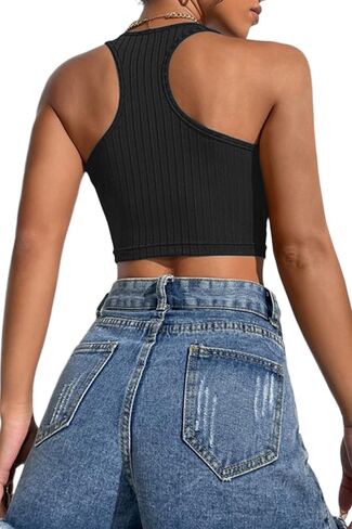 Salierart Women's Summer Knit Sweater Vest Women Basic Sleeveless Vest Crop Tank Top Fitness Solid Ribbed Binding Crop Top in Saudi Arabia