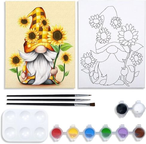 VOCHIC Canvas Painting Kit Pre Drawn Canvas for Painting for Adults Party Kits Paint and Sip Party Supplies 8x10 Canvas to Paint 8 Acrylic Colors,3 Brush,1 Pallet Gnome Paint Art Set in Saudi Arabia