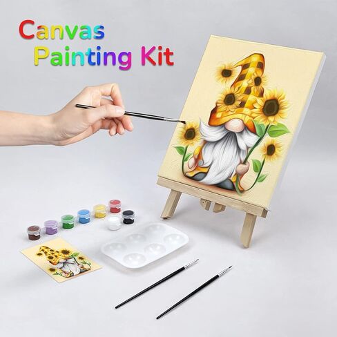 VOCHIC Canvas Painting Kit Pre Drawn Canvas for Painting for Adults Party Kits Paint and Sip Party Supplies 8x10 Canvas to Paint 8 Acrylic Colors,3 Brush,1 Pallet Gnome Paint Art Set in Saudi Arabia