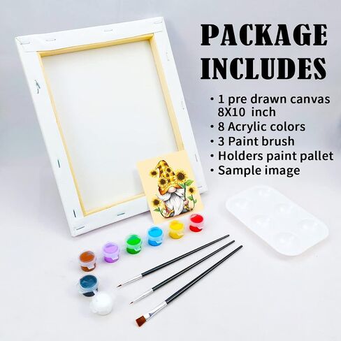 VOCHIC Canvas Painting Kit Pre Drawn Canvas for Painting for Adults Party Kits Paint and Sip Party Supplies 8x10 Canvas to Paint 8 Acrylic Colors,3 Brush,1 Pallet Gnome Paint Art Set in Saudi Arabia