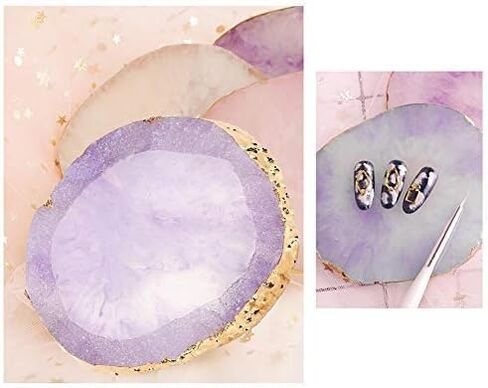 لوحة مزيج تلميع، لوحة طلاء أظافر من الراتنج، طبق رسم ملون بحافة ذهبية من الراتنج، طلاء حجري، طبق ألوان لطلاء الأظافر، أداة DIY (أبيض) in Kuwait