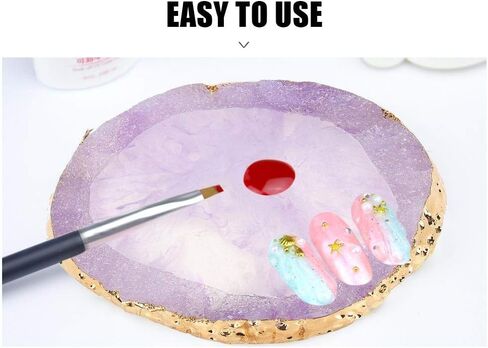 لوحة مزيج تلميع، لوحة طلاء أظافر من الراتنج، طبق رسم ملون بحافة ذهبية من الراتنج، طلاء حجري، طبق ألوان لطلاء الأظافر، أداة DIY (أبيض) in Kuwait