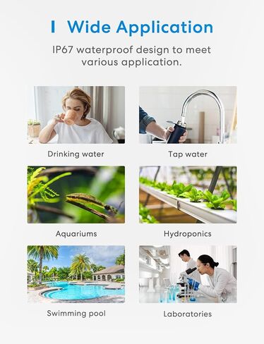 مقياس درجة الحموضة ميروس، مقياس درجة الحموضة الرقمي للزراعة المائية المائية مع ATC، IP67 PH/درجة الحرارة 2 في 1 قلم اختبار مع نطاق قياس 0-14 درجة الحموضة، قلم صغير عالي الدقة 0.01PH لحمام السباحة in Kuwait