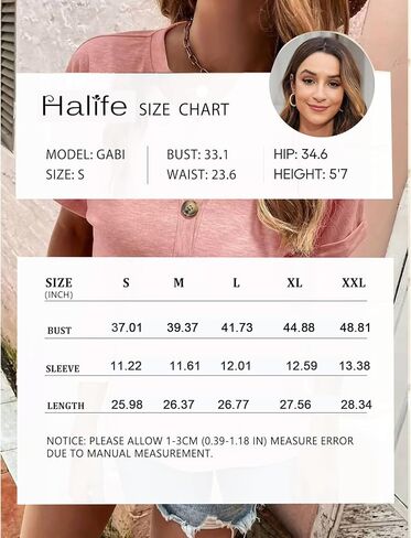 Halife Women's Casual Short Sleeve T Shirts Summer Button V Neck Tops Loose Fit Tee Shirt Blouse in Saudi Arabia