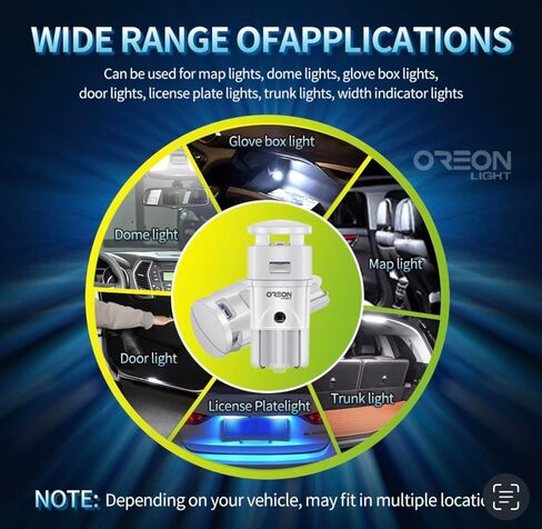 لمبة Oreonlight T10 W5W LED - لمبة LED 6000K - ضوء ترخيص أبيض خالٍ من الأخطاء في Canbus، موقف سيارات، خريطة، قبة، باب، مصابيح صندوق السيارة، استبدال فائق السطوع 12 فولت SMD 2.64 وات للسيارات والشاحنات وسيارات الدفع الرباعي، 400LM in Kuwait