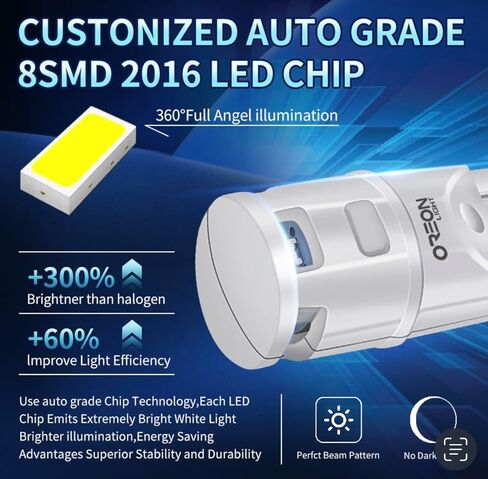 لمبة Oreonlight T10 W5W LED - لمبة LED 6000K - ضوء ترخيص أبيض خالٍ من الأخطاء في Canbus، موقف سيارات، خريطة، قبة، باب، مصابيح صندوق السيارة، استبدال فائق السطوع 12 فولت SMD 2.64 وات للسيارات والشاحنات وسيارات الدفع الرباعي، 400LM in Kuwait