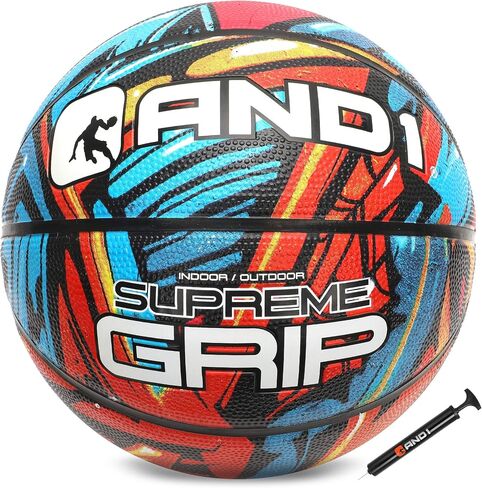 AND1 Supreme Grip Basketball: Official Regulation Size 7 (29.5 inches) Rubber Basketball - Deep Channel Construction Streetball, Made for Indoor Outdoor Basketball Games in Saudi Arabia