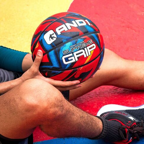 AND1 Supreme Grip Basketball: Official Regulation Size 7 (29.5 inches) Rubber Basketball - Deep Channel Construction Streetball, Made for Indoor Outdoor Basketball Games in Saudi Arabia