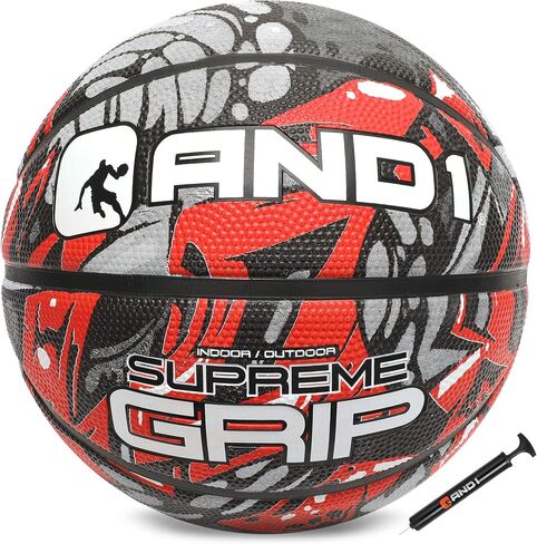 AND1 Supreme Grip Basketball: Official Regulation Size 7 (29.5 inches) Rubber Basketball - Deep Channel Construction Streetball, Made for Indoor Outdoor Basketball Games in Saudi Arabia