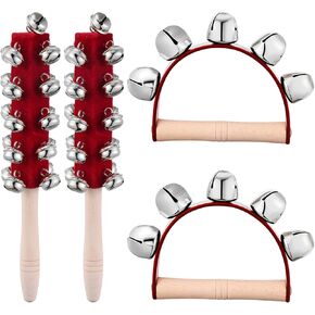 4 Pcs Christmas Handle Sleigh Bells, Wooden Hand Bells with Handles for Holiday Music, Party Decor, Birthday Gifts, Festive Bells for Christmas Celebration （Red,Green） in Saudi Arabia