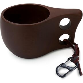 Handcrafted Light Brown Kuksa Wooden Cup - Sturdy Nordic Mug w/Leather Lanyard, Carabiner for Easy Carry - Light-Weight & Easy Grip Kuksa Wooden Cups for Drinking Coffee, Tea - Unique Coffee Gifts in Saudi Arabia
