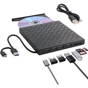 External DVD Drive, Portable USB 3.0 CD Burner +/-RW Drive, DVD Player for ROM Rewriter Burner, Compatible with Laptop, Desktop PC, Windows MacBook Linux Mac OS in Saudi Arabia