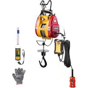 VEVOR 2 في 1 رافعة كهربائية، سعة 660 رطل، رافعة ونش طاقة محمولة 1500 وات، ارتفاع رفع 98.4 قدم، 62 قدم/دقيقة مع جهاز تحكم عن بعد سلكي ولاسلكي للمصنع والمستودع والمرآب in Kuwait