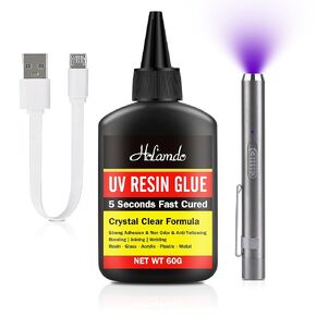 UV Resin Kit with UV Light, 60g Fast Curing UV Resin with Rechargeable UV Flashlight, 5-Second Cure Transparent UV Glue for Bonding and Welding Jewelry, Plastic, Acrylic, Crafts, Glass Repair in Kuwait
