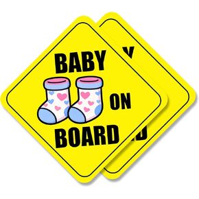 2-Pack Baby On Board Sign Magnets - Cute & Essential Baby Gift - Bright Yellow, Durable & Removable Safety Signs for Car, Truck, Van, Bumper - 5"x5" in Kuwait