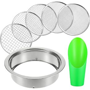 IANFAN Soil Sieve Set Stainless Steel Garden Soil Sifter, Compost Mesh Sifter with 5 Interchangeable Mesh 1/3/6/9/12mm and Soils Scoops for Sand, Bonsai Soils, Rock, Filtration in Saudi Arabia